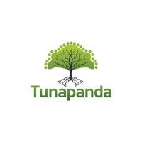tree trunk and green leaf logo, full color illustration vector