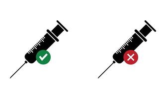 injection syringe with a checkmark and cross symbol icon vector