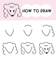 How to draw dog face cartoon step by step for learning, kid, education, coloring book. vector