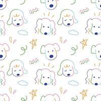 Cute dogs face hand drawn doodle with colorful line seamless pattern background for wrapping and wallpaper vector