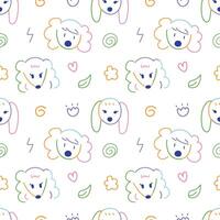 Cute dogs face hand drawn doodle with colorful line seamless pattern background for wrapping and wallpaper vector