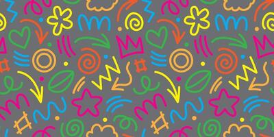 fun colorful line doodle seamless pattern. Creative abstract art background collection for children or festive celebration design. Simple childish scribble wallpaper print texture bundle. vector