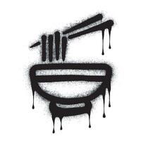 Spray Painted Graffiti Ramen Noodles Sprayed isolated on white background. graffiti bowl of noodles and chopsticks symbol with overspray in black on white. vector