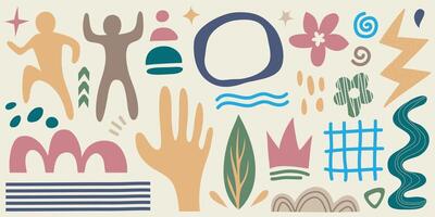 Big set of hand drawn various shapes and doodle objects. Abstract contemporary modern trendy illustration. All elements are isolated vector