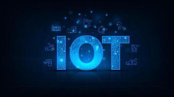 Internet of Things concept. Icons representing smart devices and connected technology. Futuristic blue digital background. vector