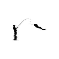 Silhouette of the Fisherman or Angler Catch Moray Eel, can use for Art Illustration, Logo Gram, Sticker, or Graphic Design Element vector
