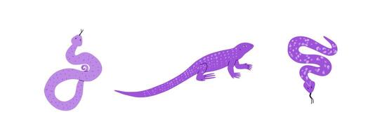 Set with reptiles in flat style. Hand drawn illustration. vector