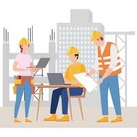 Construction team working on new project Illustration vector