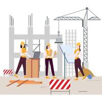 engineers standing routine at the construction place vector