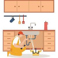 Plumber workers working in the home Illustration vector