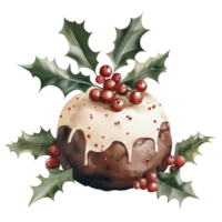A Whimsical Christmas Pudding Adorned with Red Berries and Holly Leaves Emphasizing Festive Cheer and Joy png