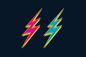 Thunder lightning flash bolt storm with yellow and blue color set vector