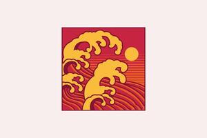 Wave symbols with yellow and red color background vector