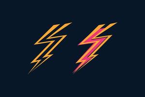 Thunder lightning flash bolt storm with orange color set vector