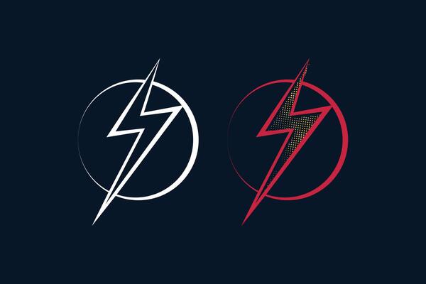 Thunder storm bolt set with red and white color halftone