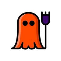 Halloween scary orange ghost design on white background. Ghost with fork weapon. vector