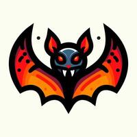 Scary vampire bat halloween character design with red gradient wings Isolated on white Background. vector