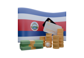 3D render illustration of Costa Rica flag and currency called Colon png