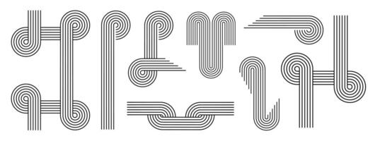 Bauhaus pattern abstract geometric. Boho zen style arch set. Minimal boho arch. Simple rainbow lines. abstract shape, contour arc. vector