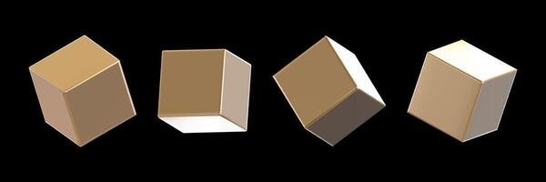 Set of 3D geometric shapes in the shape of a square with a gold texture. Abstract simple metal shapes in three-dimensional space. vector