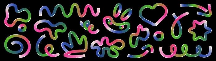A set of playful doodle elements made from gradient ribbon. Futuristic elements with 3D effect for the design of a holiday poster, poster. vector
