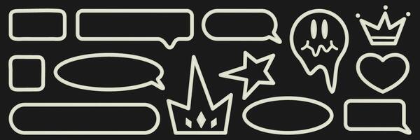 Set of different speech bubble frames in 3D style. Inflated elements in the form of frames, crowns, hearts, stars with a white texture of plastic, plasticine. vector