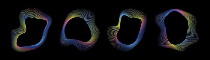 Dynamic amorphous shapes in neon colors. Modern design of liquid abstract shapes from lines with a smooth neon gradient. vector