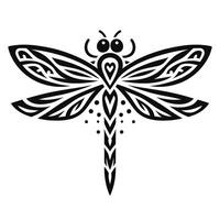 Intricate Tribal Dragonfly Tattoo with Subtle Heart Shape. EPS10 vector