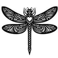 Abstract Dragonfly Tattoo with Symmetrical Tribal Elements. vector