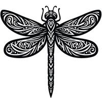 Clean Line Dragonfly Tattoo with Tribal Patterns vector