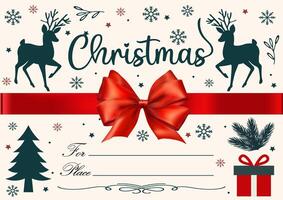 Christmas card with red bow and reindeer design vector