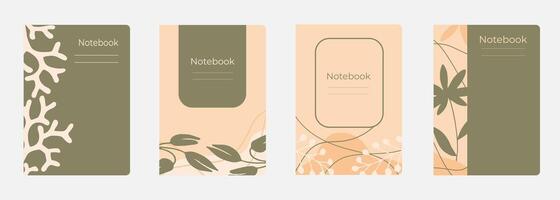 Set of cover designs for notebook, notepad, book, catalog with abctract tropical plants in pastel color. Vertical format A4,A5. vector