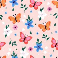 Seamless pattern with butterflies and flowers. graphics. vector