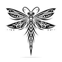 Clean Line Dragonfly Tattoo with Tribal Patterns vector