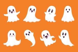 Simple flat set of cute ghosts with different emotions vector