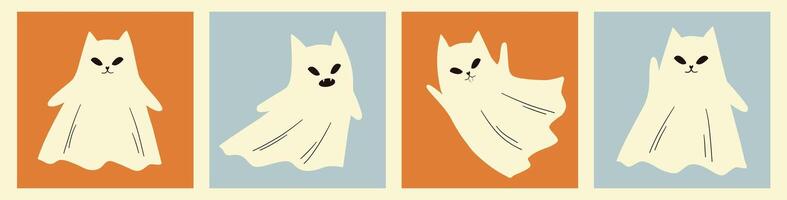 Set of cute and funny cats ghosts. Several character ghosts. Halloween. vector