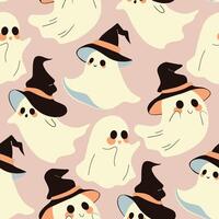 Seamless pattern with ghosts. Halloween pattern with ghosts dressed up witch hats. vector