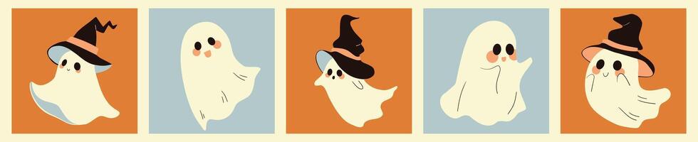 Set of cute and funny ghosts. Several character ghosts . Halloween. vector