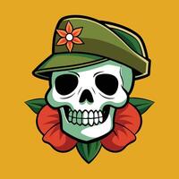 Skull with Hat and Bloom vector
