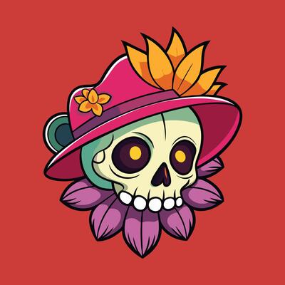 Skull in Hat with Floral Touch