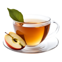 A Refreshing Cup of Apple Tea with a Transparent Background, Enjoying a Warm Beverage with a Sliced Apple and a Green Leaf. png
