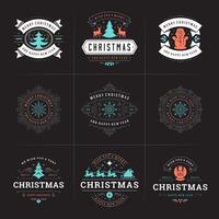 Christmas ornate labels and badges set with happy new year holidays wishes typography for greeting cards vector