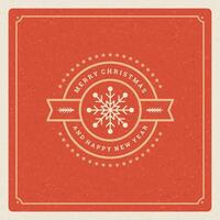 Merry christmas and happy new year text greeting card vintage typographic design, decoration with snowflake symbol vector