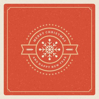 Merry christmas and happy new year text greeting card vintage typographic design, decoration with snowflake symbol