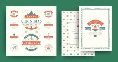 Christmas labels and badges design elements set with greeting card template. vector