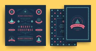 Christmas labels and badges design elements set with greeting card template. vector