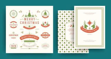 Christmas labels and badges design elements set with greeting card template. vector