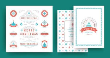 Christmas labels and badges design elements set with greeting card template. vector