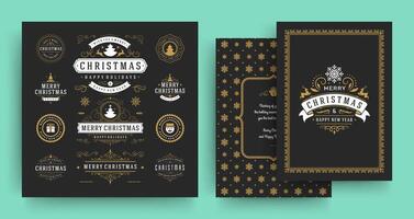 Christmas labels and badges design elements set with greeting card template. vector