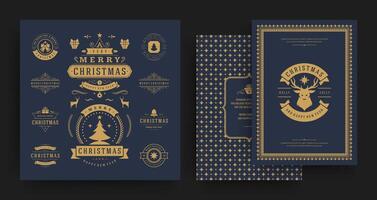 Christmas labels and badges design elements set with greeting card template. vector